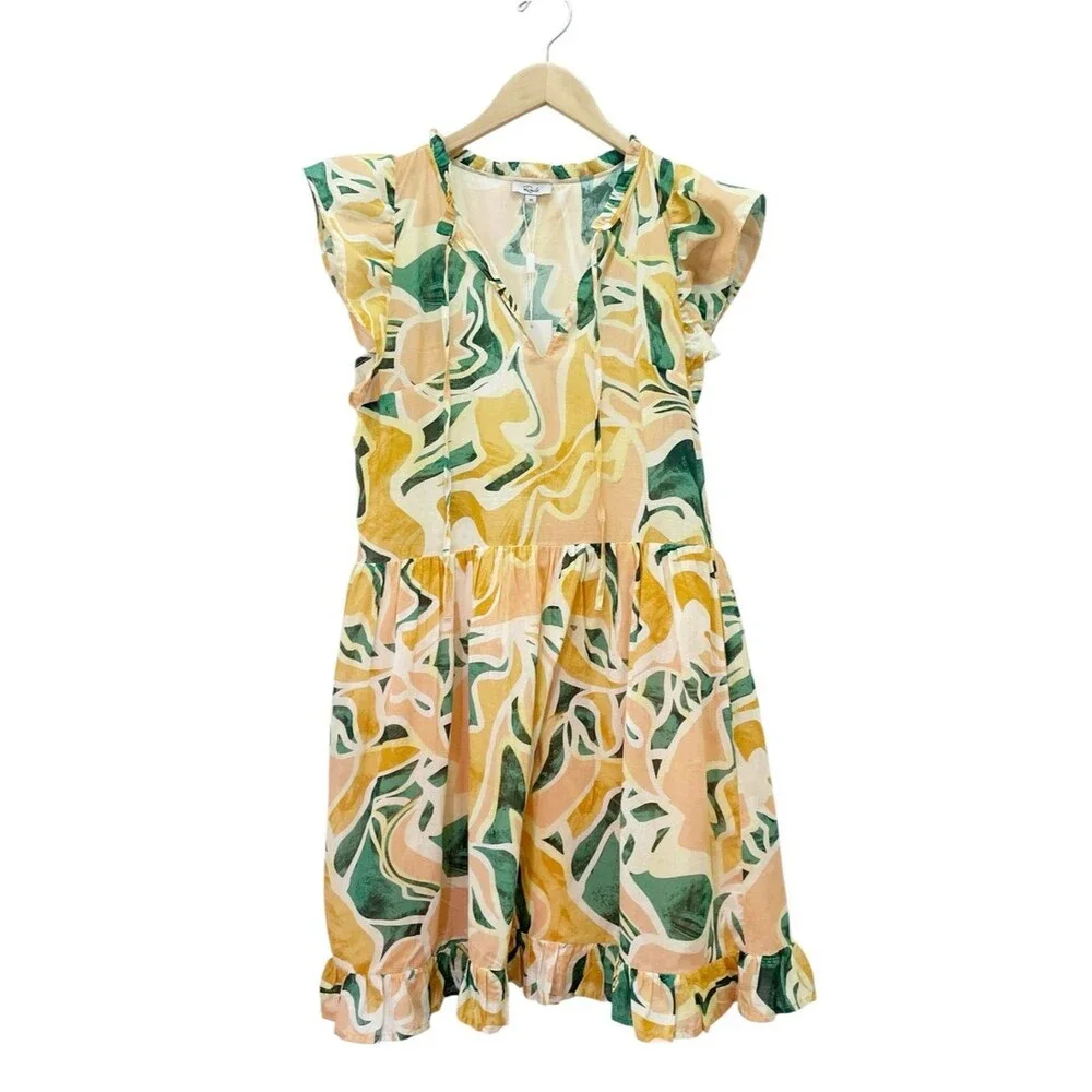 NWT Rails Zinnia Dress Size XS Tulum Abstract Print Cotton Flutter Sleeve Mini